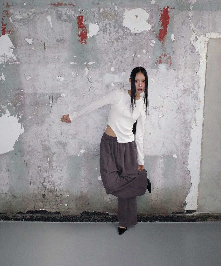 Uusoo Cotton Layered Elastic Waist Pants_ Charcoal