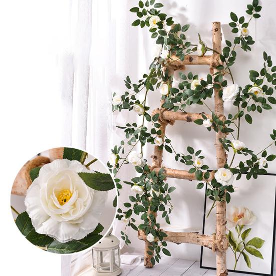 6FT Artificial Rose Vine Garland Fake Hanging Rose Ivy Plants Bendable Floral Garland Decoration for Wedding Home Party Garden Room Wall Decor