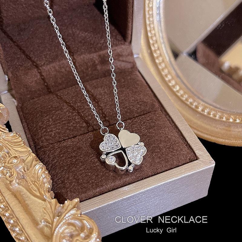 

Магнитное ожерелье Douyin из титановой стали с цветком - легкая роскошная цепочка на ключицу из циркония для женщин X1084 серебряный