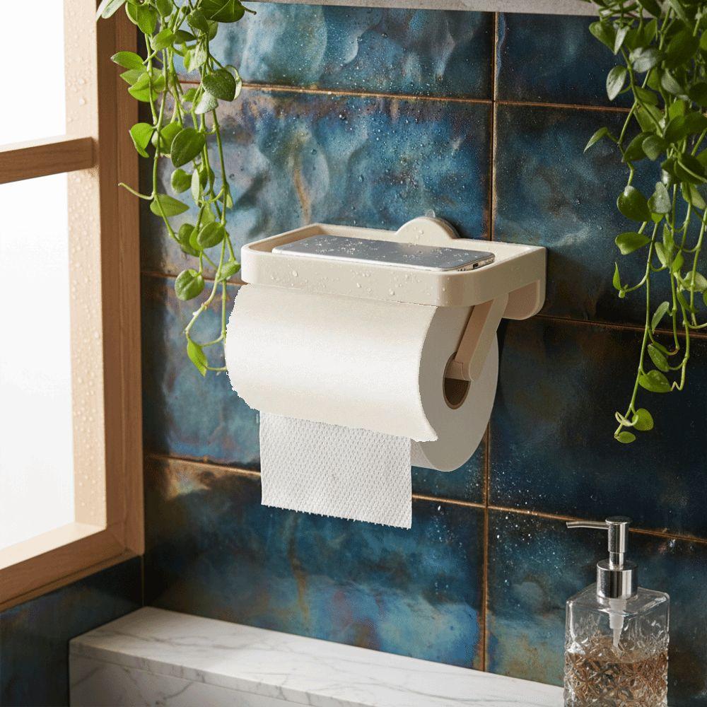 Wall-Mounted Paper Roll Storage Shelf No-Drill Toilet Paper Shelf Sturdy Tissue Rack Washroom