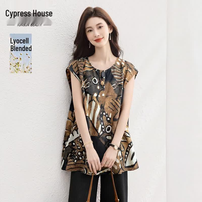 Siboshe Women s Retro Print Lyocell-Linen Loose-Fit Shirt