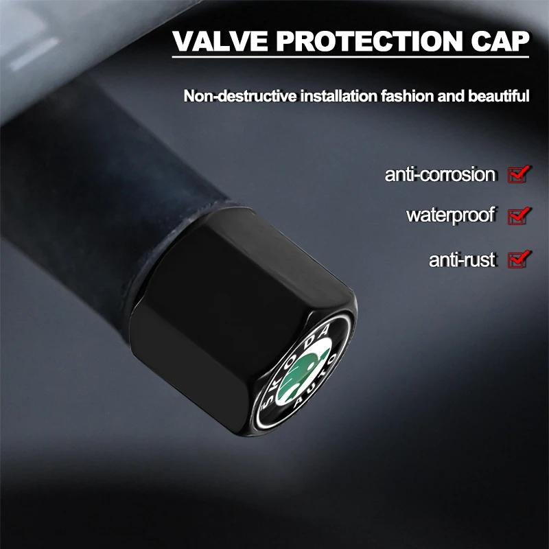 2026 Hot Car Wheel Tire Valve Stems Cap With Keychain Keyring Badge For Skoda Fabia Octavia Karoq Kodiaq Kamiq Superb GT Car Acc