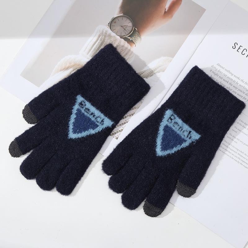 Gants Tactiles Triangulaires Velours Chauds et Épais Automne et Hiver Tendance Cinq Doigts Style Coréen Tricotés Cyclisme