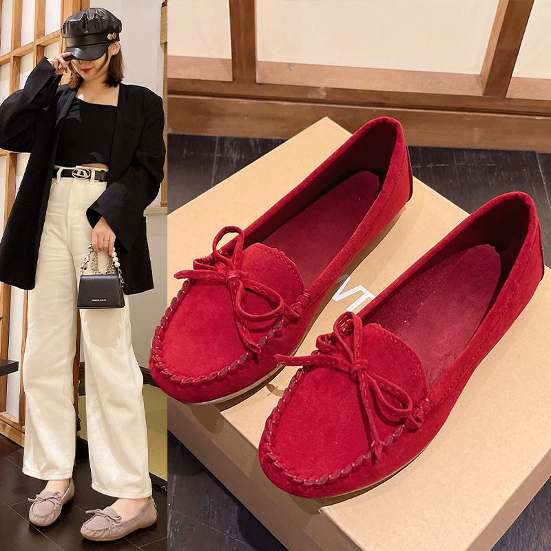 Модная женская обувь. Мокасины без застежек для балеток. Женские замшевые повседневные — фото 3