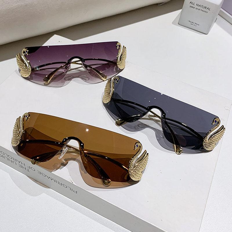 Y2K Vintage Rimless Swan Sunglasses Punk One Piece Lens Pink Eyeglasses Luxury Brand Designer Sun Glasses For Women Men