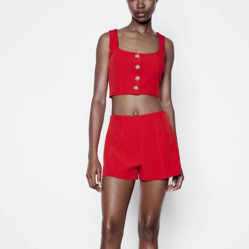 Spring New Arrival High Waist Shorts 8567308 Rhinestone Buttons Decorative Corset Tops 8566308