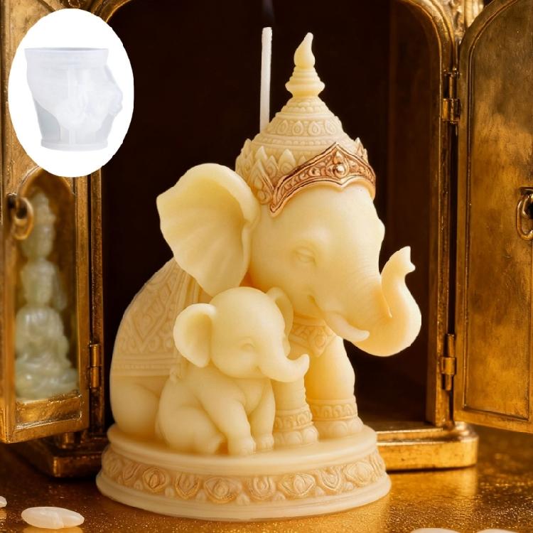 Silicone Candle Mould with Thai Mother Elephant Theme for DIY and Gift Giving
