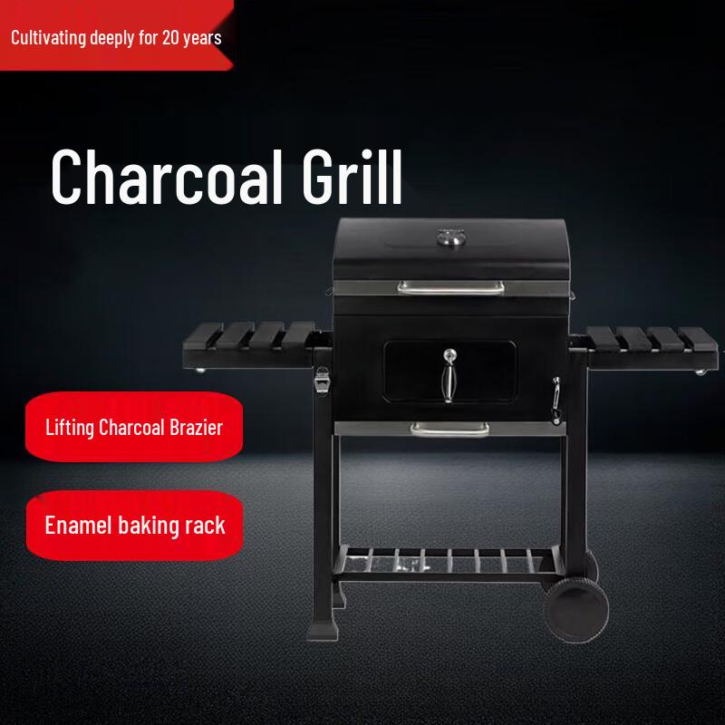 Outdoor Charcoal BBQ Grill with Double Side Tables