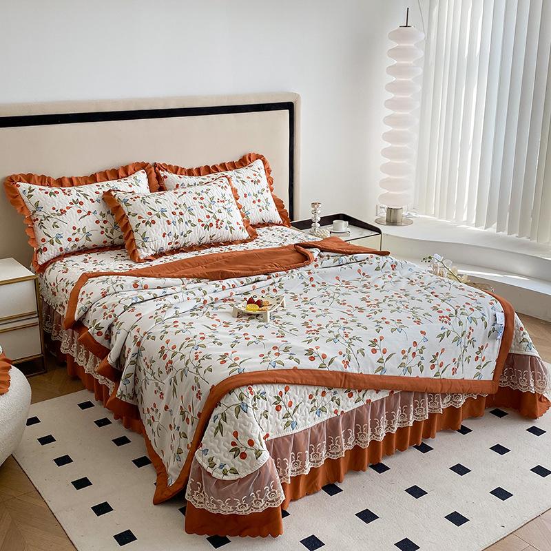 Washed Cotton And Linen Summer Cooler Comforter Bed Cover 4 Piece Set Moisture Absorbing Breathable Blanket Bed Sheet 4 Piece Set