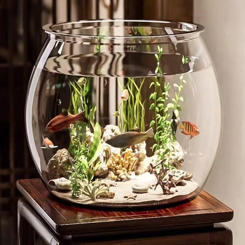 Durable Clear Plastic Goldfish Tank - Unbreakable, One-Piece Round Design for Living Rooms