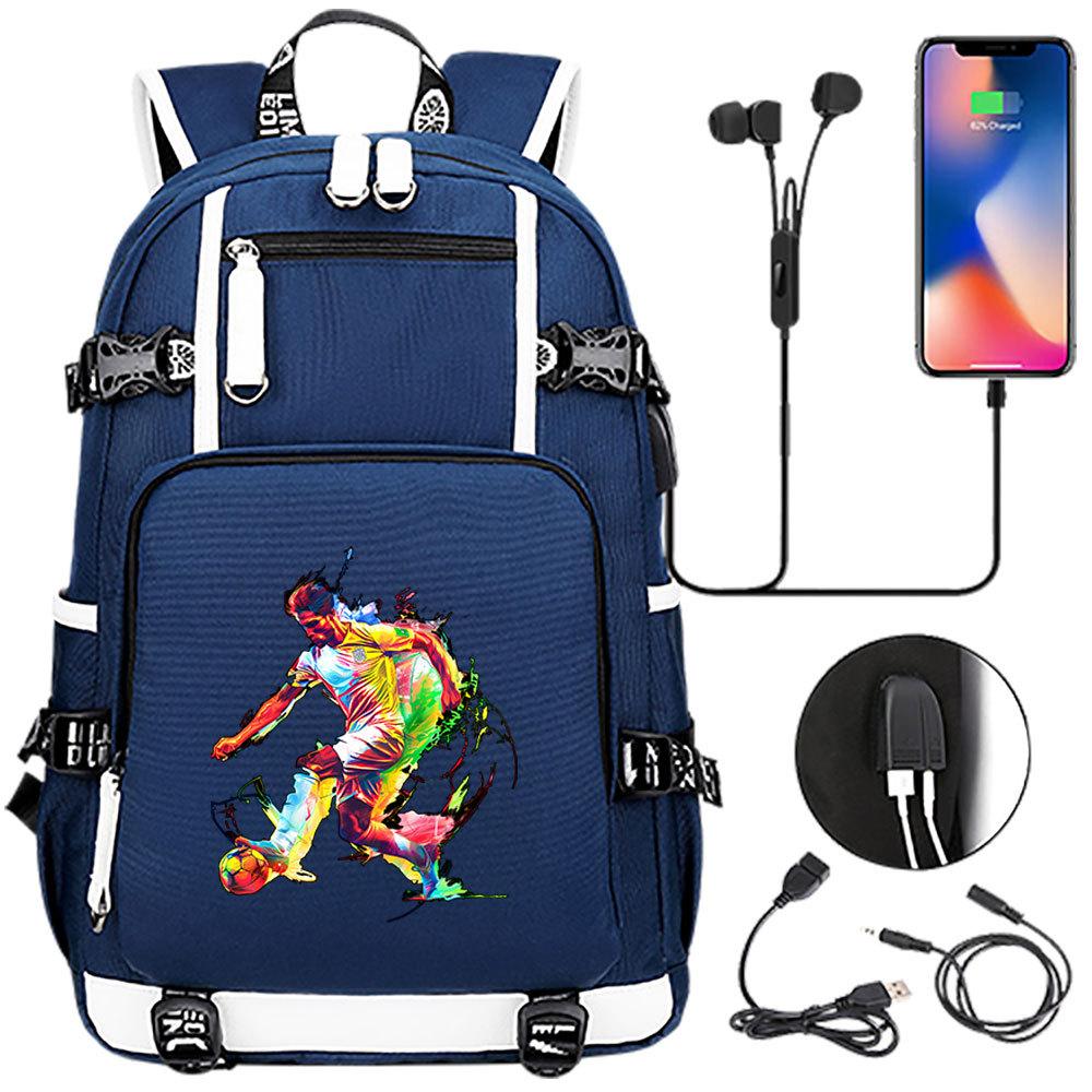 USB Headphone Backpack for Teens Students Boys Girls Leisure Travel Dual Shoulder Bags Soccer Hot Selling Waterproof Large Capacity
