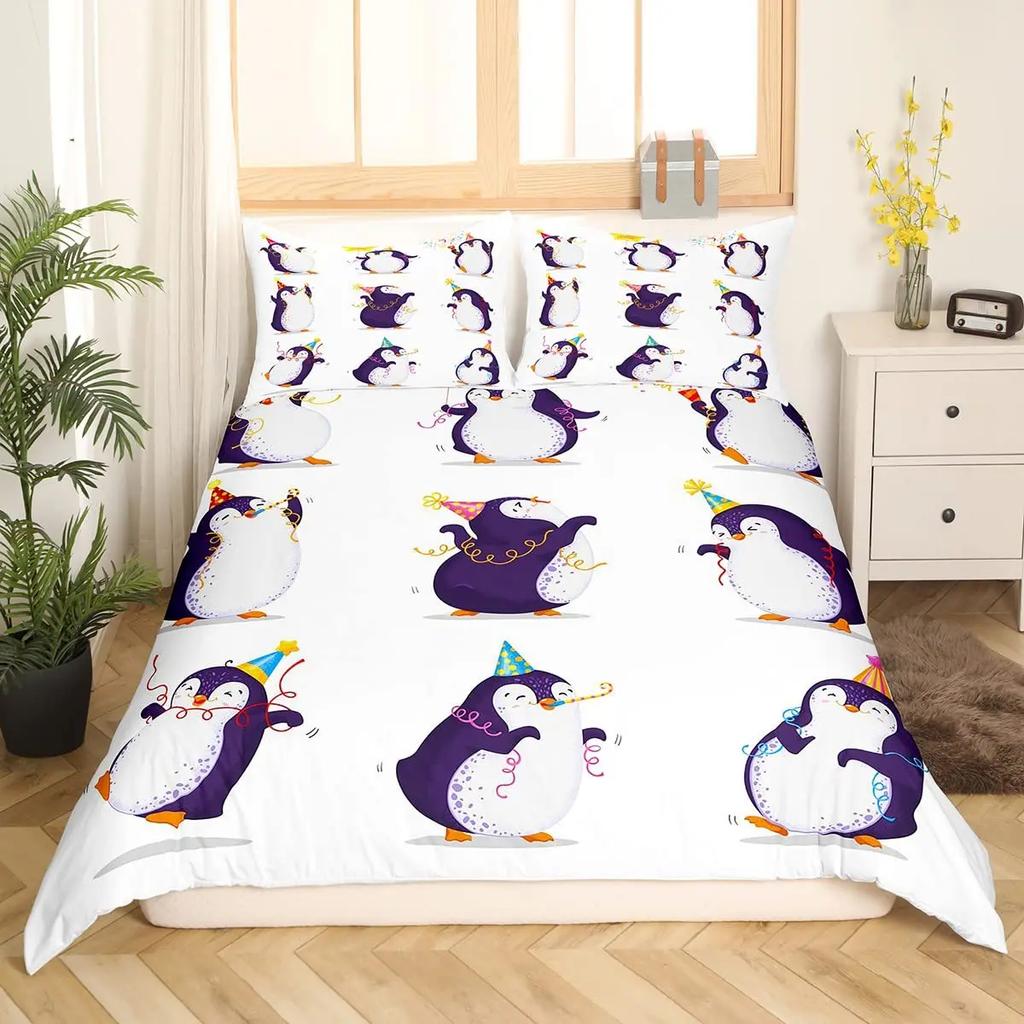 Comforter Penguin Comforter Kawaii Animal Print Black White Little Penguin Blue Iceberg Antarctica Winter Bedding Set