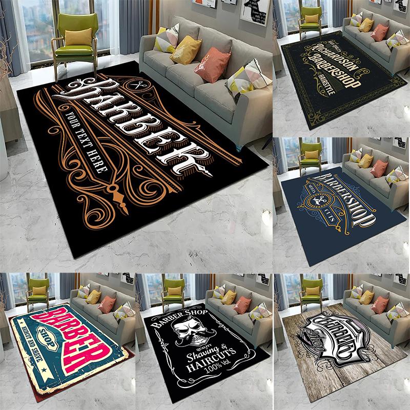 Barber Shop Style 3D Skull Vintage Pattern English Letter Decorative Carpet Rug for Living Room Barber Shop Entrance Floor Mat