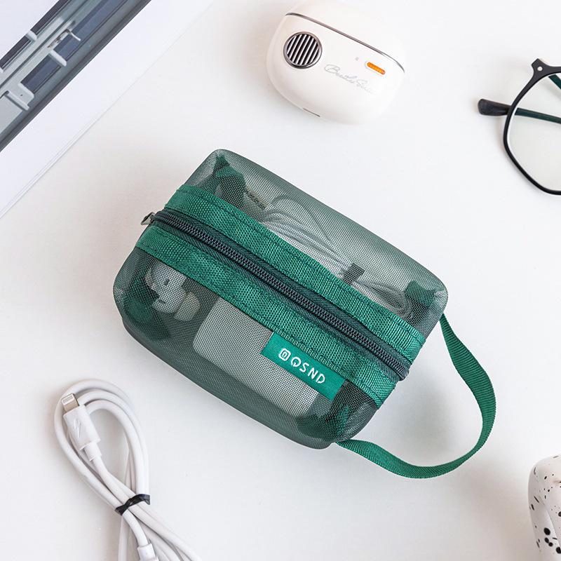 Large Capacity Mesh Zipper Bag for Coins, Keys, Cables, Earphones, and Phone Accessories