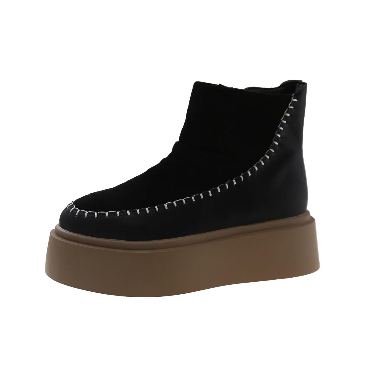 

Ботильоны на платформе для снега, женские замшевые туфли на плоской подошве, теплые туфли, женские трендовые зимние готические модные мотоциклетные ботинки для женщин 40