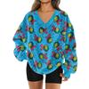 Women's Fashionable V-neck Christmas Printed Long Sleeved Casual Pullover Plush Warm Pocket Sweatshirt Top