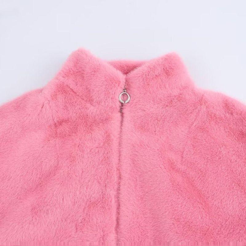 Kaslead New Arrival Women's Clothing Fashion Style Fur Integrated Stand Collar Short Zipper Jacket Outwear