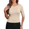 Women's Slim Fit Cropped T Shirt Short Sleeve Basic Top Stretchy Ribbed Fabric Crew Neck Casual Tee for Daily Wear