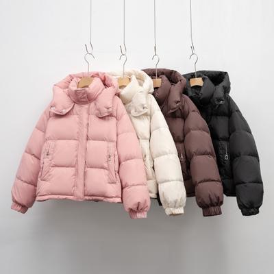 Casaco Curto de Penas Feminino Inverno Novo Versão Coreana Regular Simples com Capuz Pequeno Quente Casaco Pão