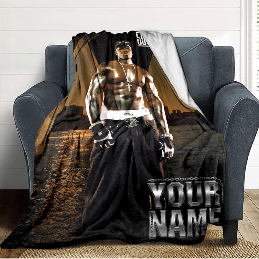 Name Custom 50 Cent Print Flannel Blanket High Quality Warm Comfortable Cover for All Seasons Perfect for Gifts Home Decor