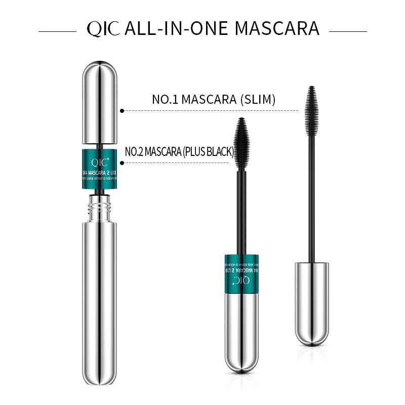 QIC Silver Tube Mascara Waterproof Slender Thick Curled Eyelash Primer 2 In 1 Double Effect Mascara