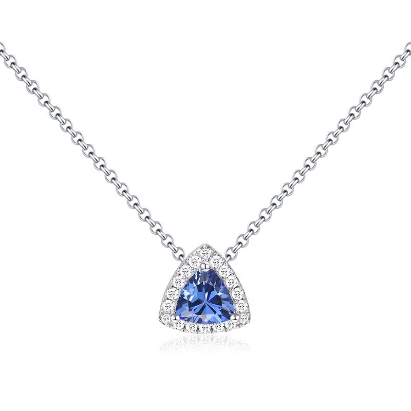 APM Monaco necklace [Romantic Confession] Triangular Pave Blue and White Pendant Adjustable Simple and Elegant Girlfriend 925 Silver AC7344XDKB