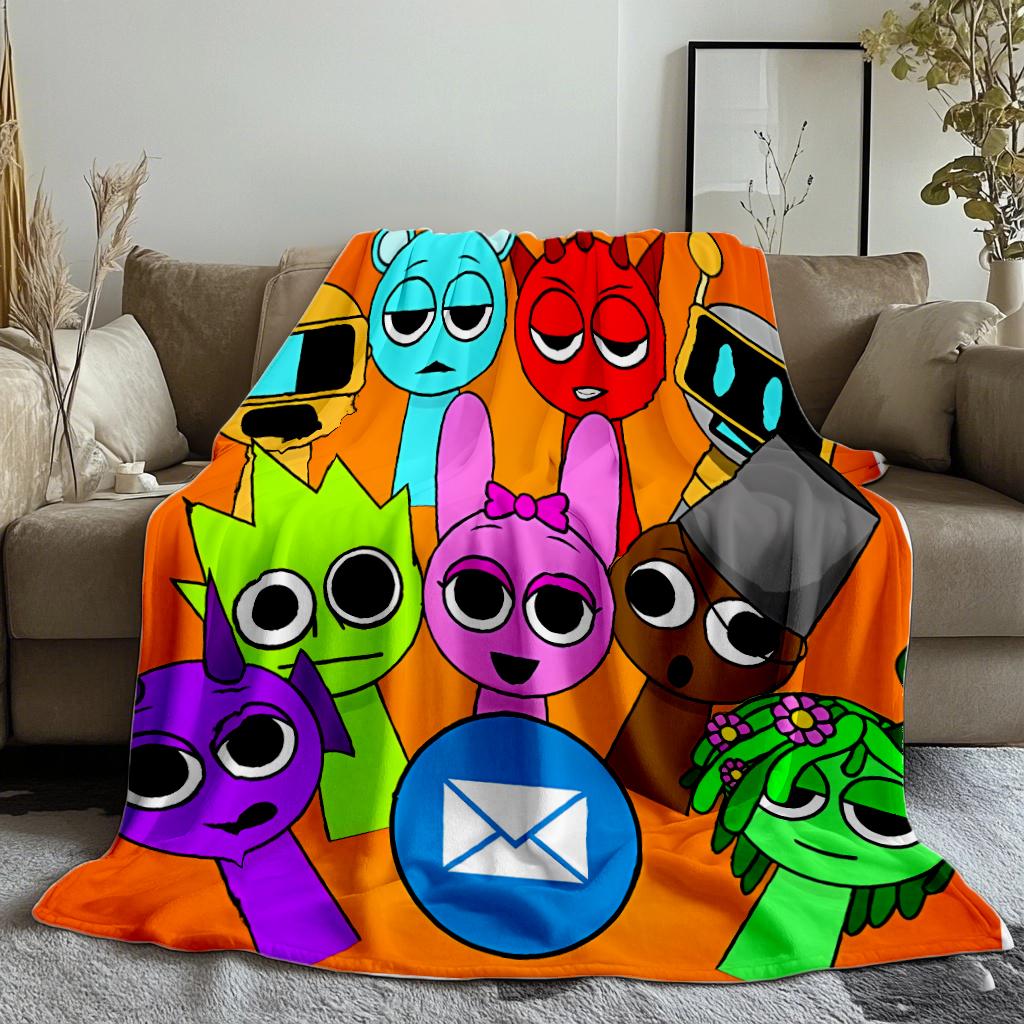 Game Cartoon SSprunki IIncredibox Printed Blanket Plush Nap Sofa rug for Living Room Office Bedroom Birthday Home Travel Kid