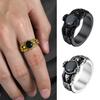 Stainless Steel Double Side Skeleton Holding Up Black Stone Skull Rings for Man Retro Gothic Punk Cool Jewelry Gift for Him