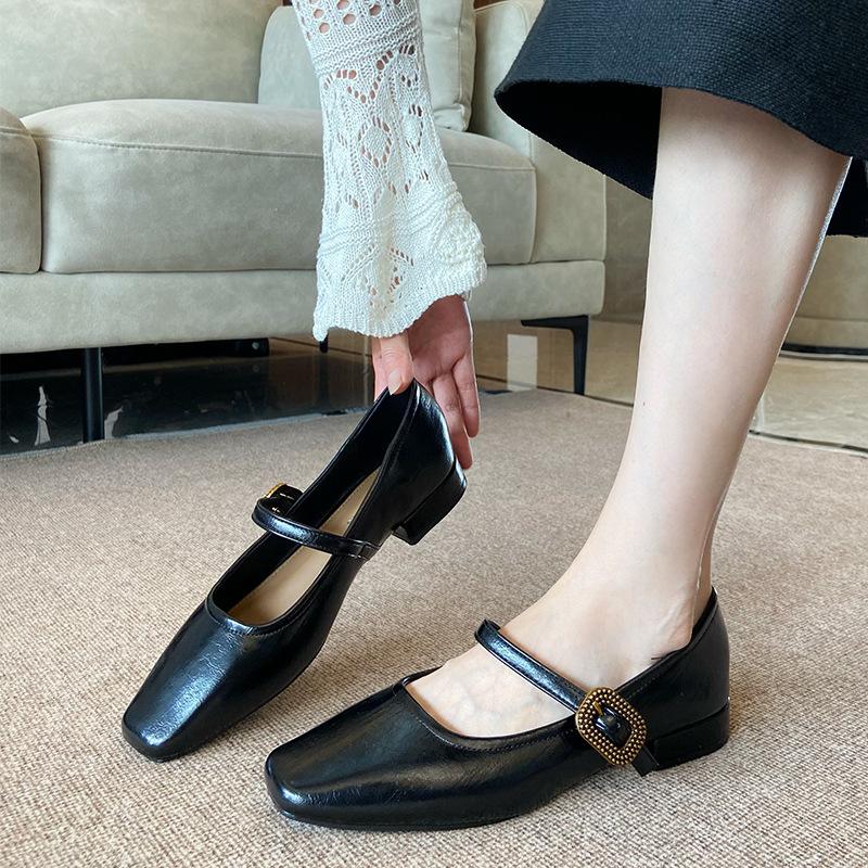 G3760-70 French Square Head Shallow Mouth Single Shoes Women's 2025 Autumn New Temperament Thick Heel with Mary Jane Shoes