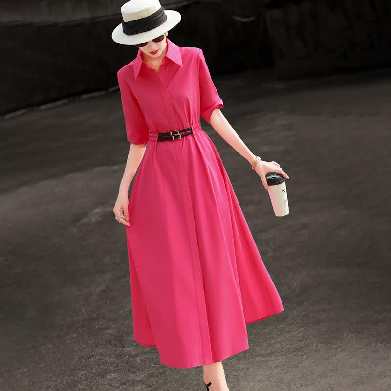 Lanseer Elegant Lyocell A-Line Shirt Dress
