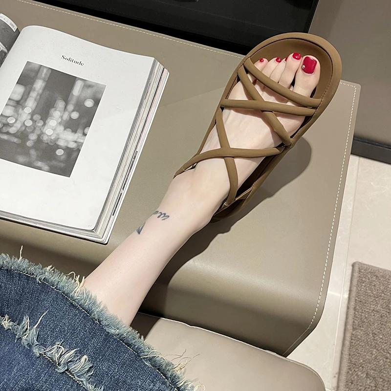 Cross Strap Gladiator Sandals for Women Summer Thick Platform Wedges Sandles Woman Casual Back Elastic Band Roman Shoes