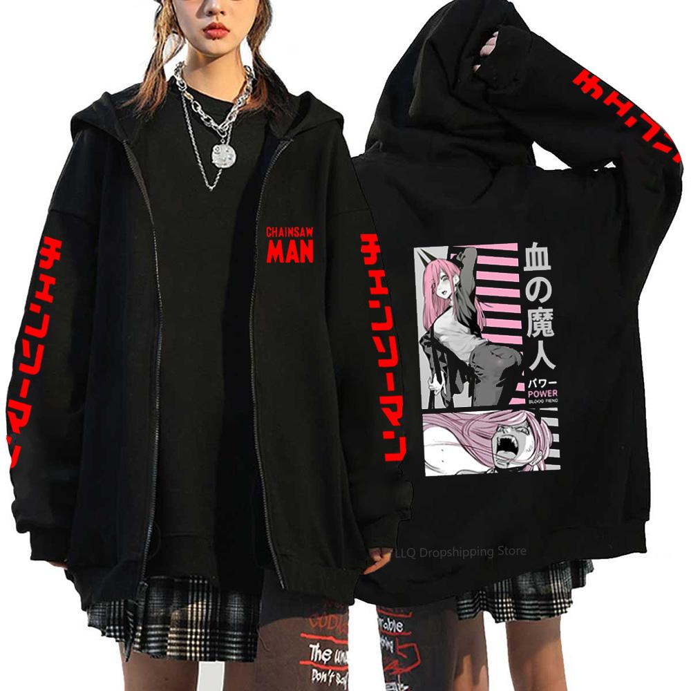 Anime Chainsaw Man Makima Cool Print Hooded Men Women Hot Manga Zip Up Hoodies Plus Size Sweatshirt Harajuku Male Zipper Jacket