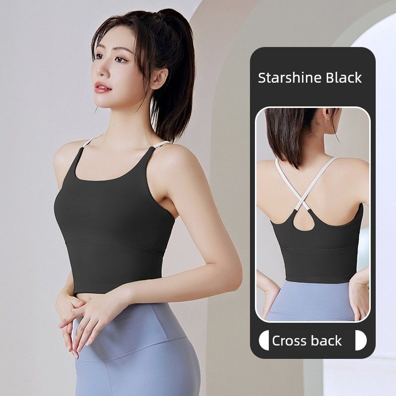 

Thin Shoulder Sports Sling Padded Vest Tops Sports Intimates Women s Bra Fitness Yoga Beauty Back Starshine Black L
