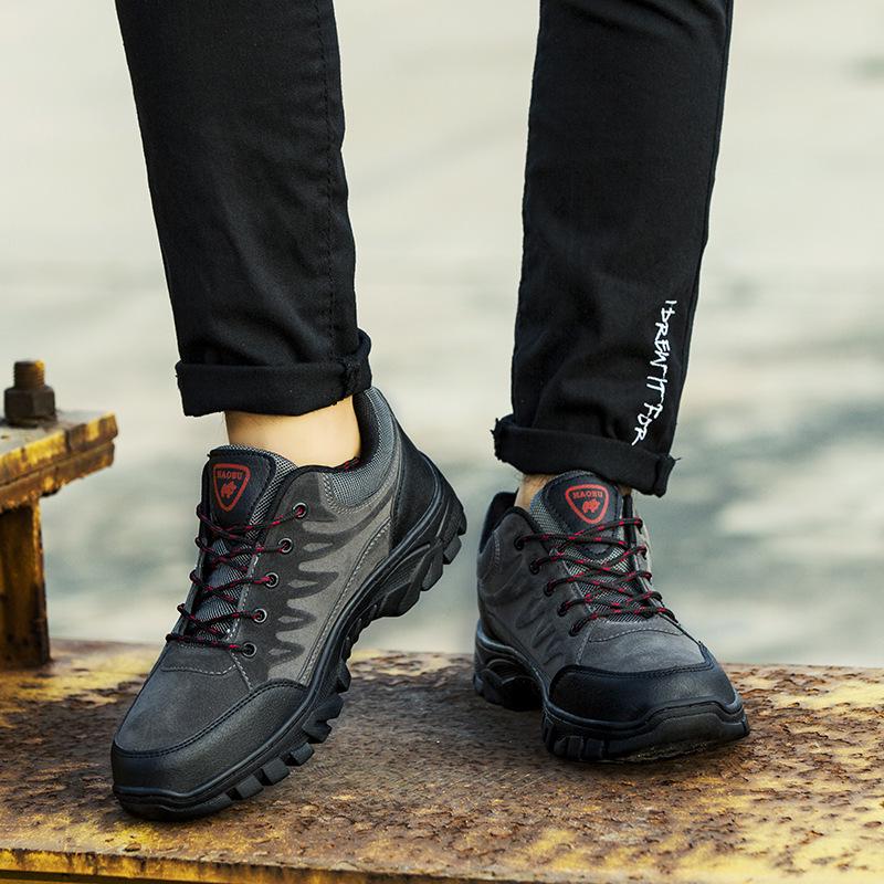 Hiking Shoes Men's Lace-up Leather Casual Shoes Thick Sole Heightened Rubber Sole Men's Outdoor Sports Shoes
