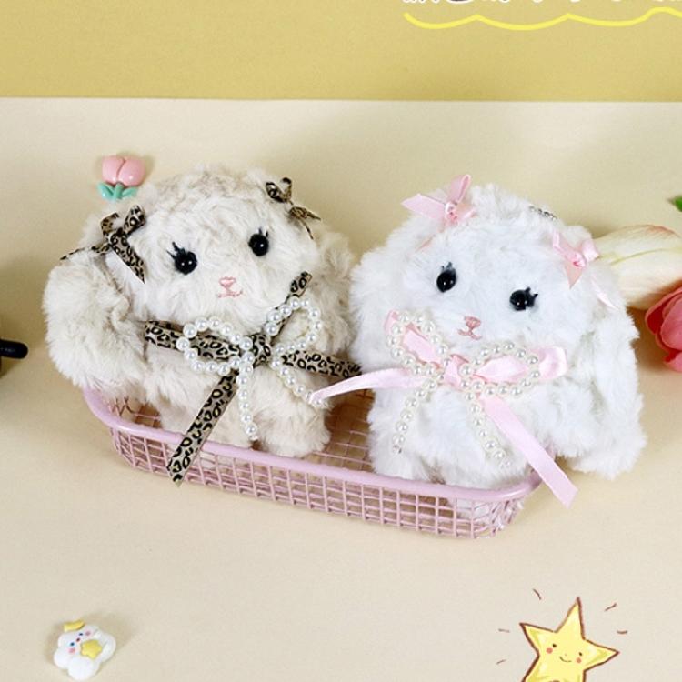 Kaninchen Schlüsselanhänger mit langen Ohren und Schleife Plüschtier Schlüsselanhänger Stilvoller Taschenanhänger für Studenten Geschenk für Mädchen und Teenager
