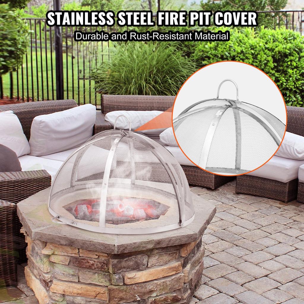 VEVOR Firepit Spark Screen Lid, 914.4mm Diameter, Outdoor Firepit Ring Cover Round Accessories, Fire Pit Metal Cover