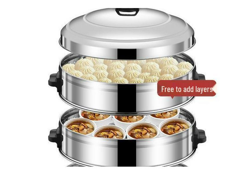 Large Capacity Multi-layer Stainless Steel Steamer Pot for Fish, Buns, and Soup