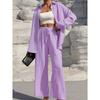 Women's Fashion Solid Color Collar Button Long Sleeve Top Elastic Waist Straight Pants Casual Set
