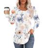 Women's Fashion Casual Pleated Round Neck Vintage Floral Print Long Sleeve T,Shirt Top