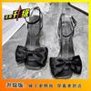 Cute and Sweet Square Head Versatile Bow Sandals 2025 Summer New Niche One-word Belt Lightweight High Heels Women