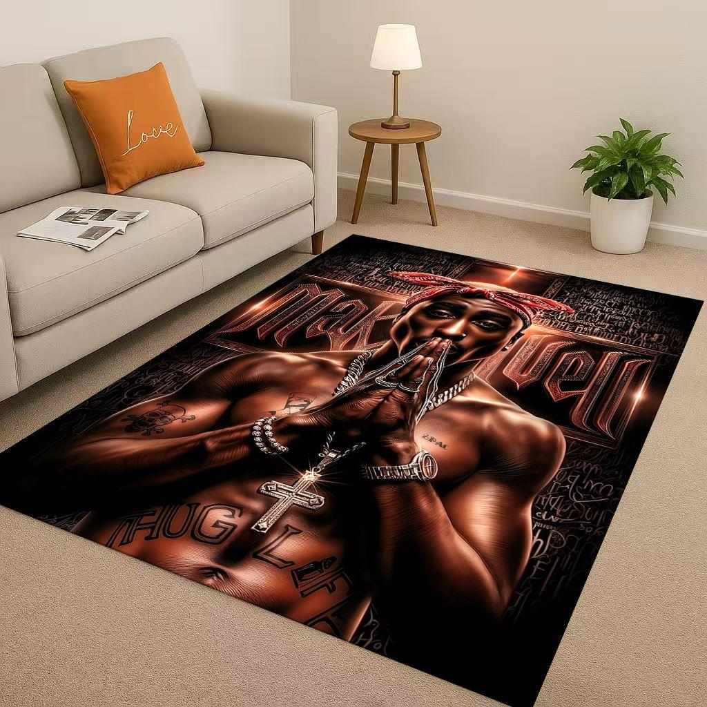 3D Classic Top Hip Hop Rapper Star Cartoon Art Living Room Non-Slip Area Rug Carpet for Bedroom Playroom Sofa,Home Decor Doormat