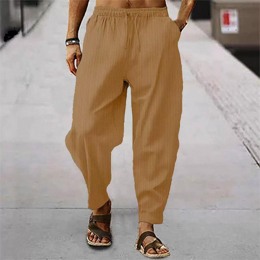 Pantaloni da uomo in cotone e lino Estate e Autunno Monocolore Vita Alta Gamba Larga Pantaloni Maschili Larghi Canapa Casual Traspiranti Pantaloni Sportivi