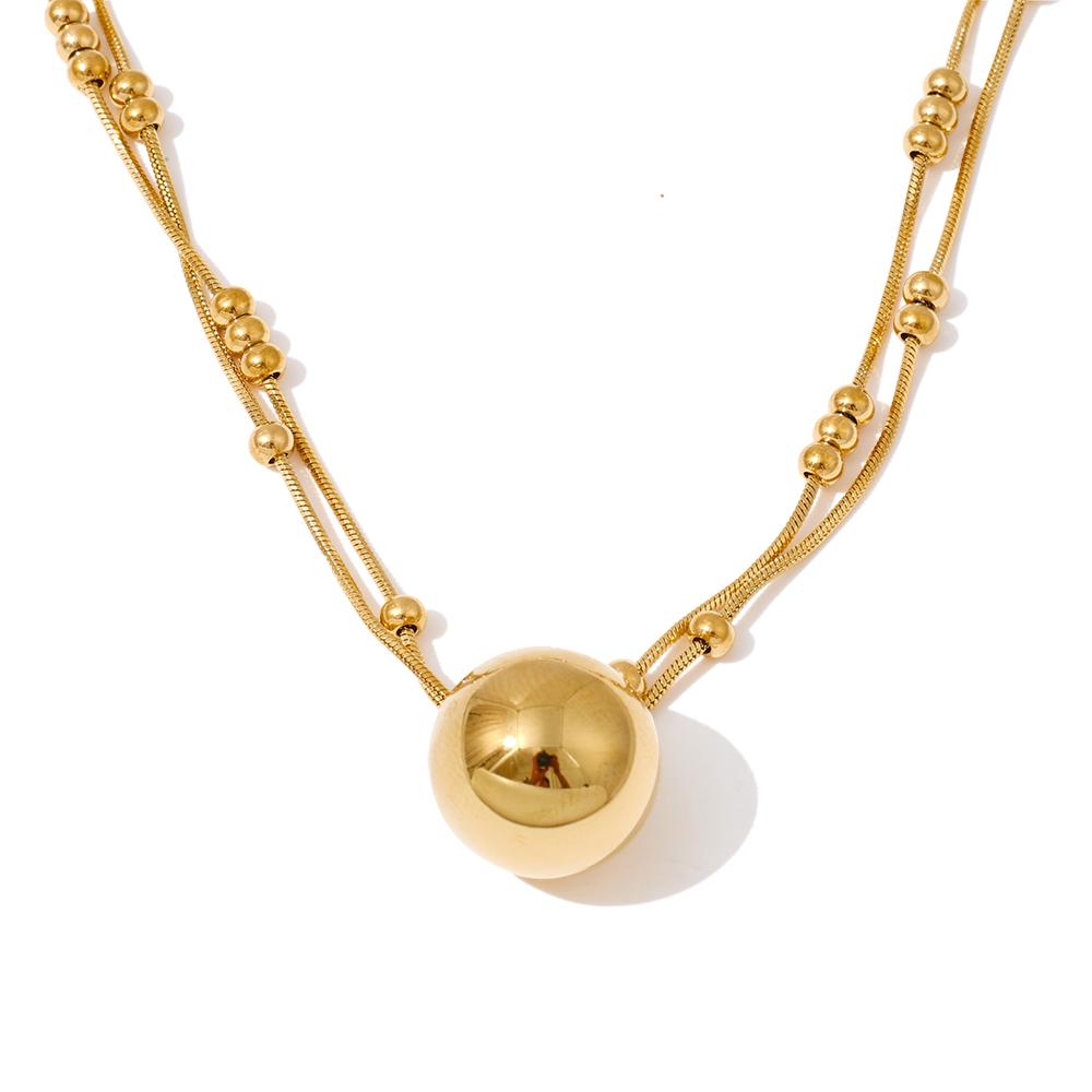 Eetit Stainless Steel Double-Layer Chain Round Stacking Necklace Pendant 16K Golden & Platinum Plated Waterproof Collar Jewelry
