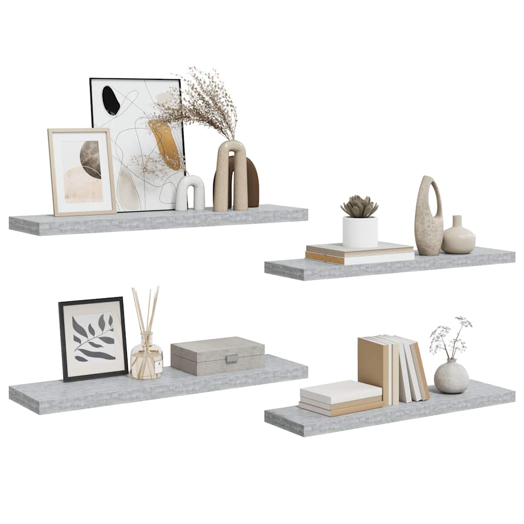 Vidaxl Półki Ścienne, 4 Szt., Szarość Betonu, 90X23,5X3,8 Cm, Mdf