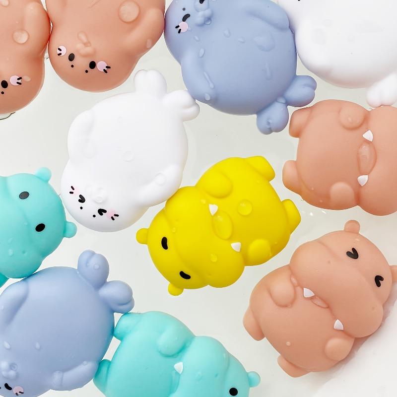 4-Piece set of non-porous design bathroom toys, cute seal and hippo shaped bathtub toy set, floating bathtub toys, bathroom games