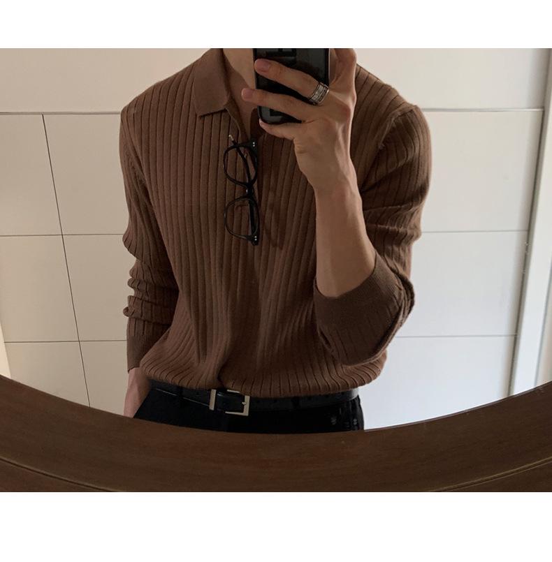 Herren Strickpolo-Pullover im französischen Stil mit Revers