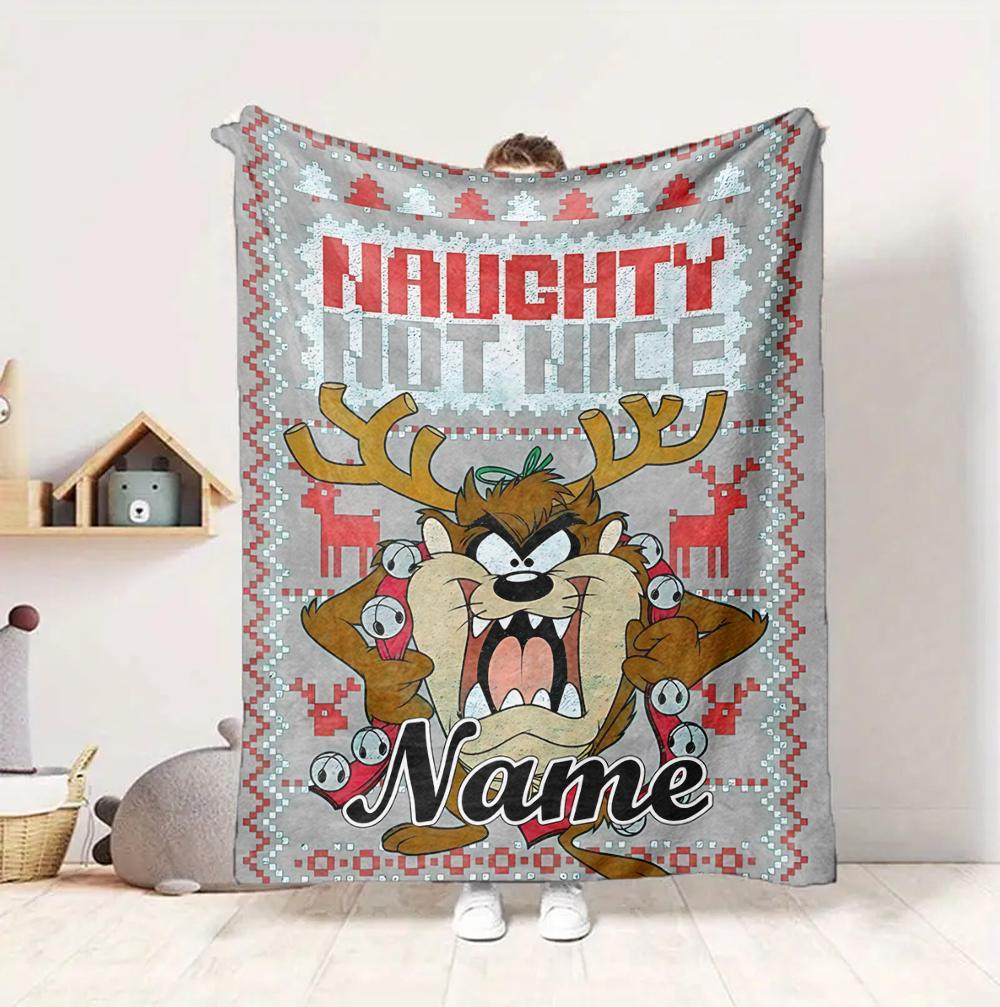 Custom Name Tazmanian Devil Flannel Blanket Throw Blanket Soft Warm Sofa Bed home Decor Unique Gift