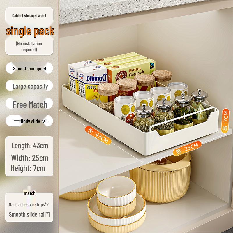 Multi-Functional Kitchen Pull-Out Storage Basket and Organizer Drawer
