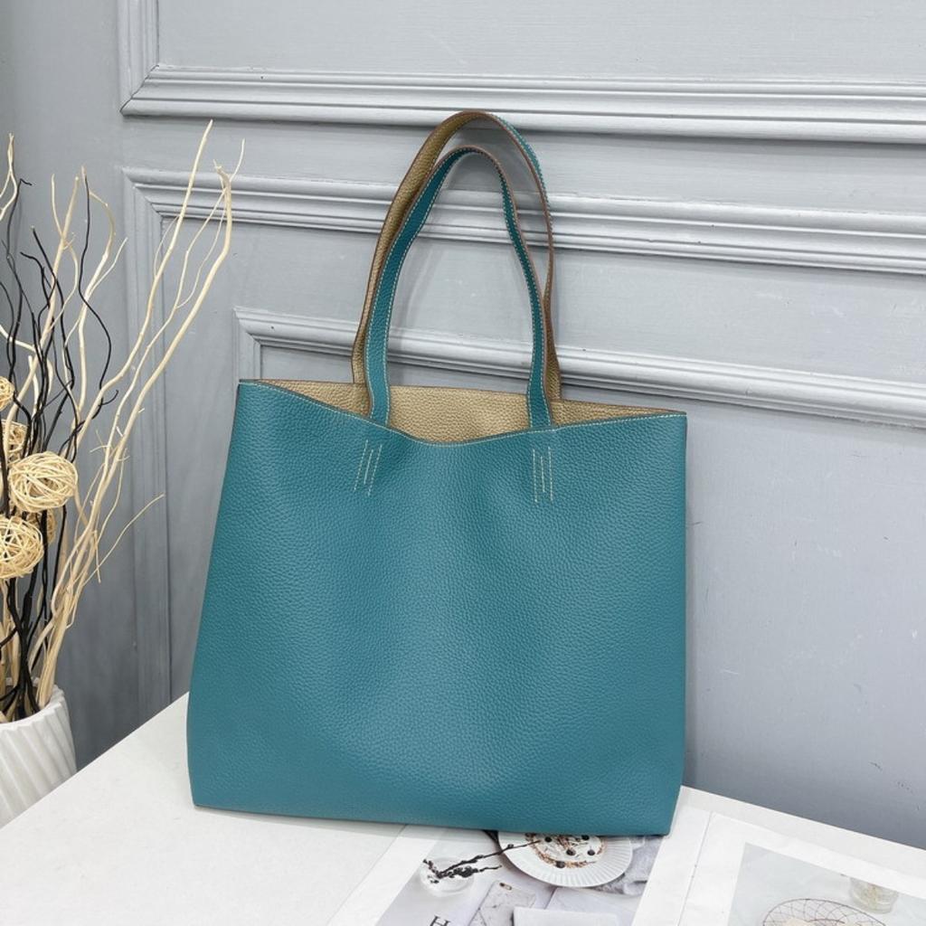 2026 New Guangzhou Factory Double-sided Leather Shopping Bag First Layer Cowhide Tote Bag Genuine Leather Women's Bag Mommy Big Bag