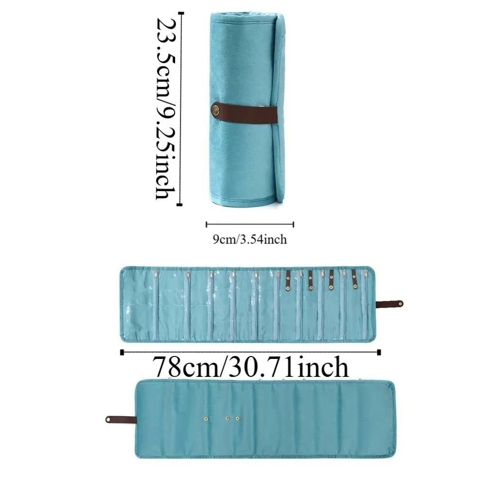 Roll-Up Style Jewelry Organizer Multi-pocket Zipper Anti-lost Jewelry Storage Pouch Flannel Foldable Storage Bag